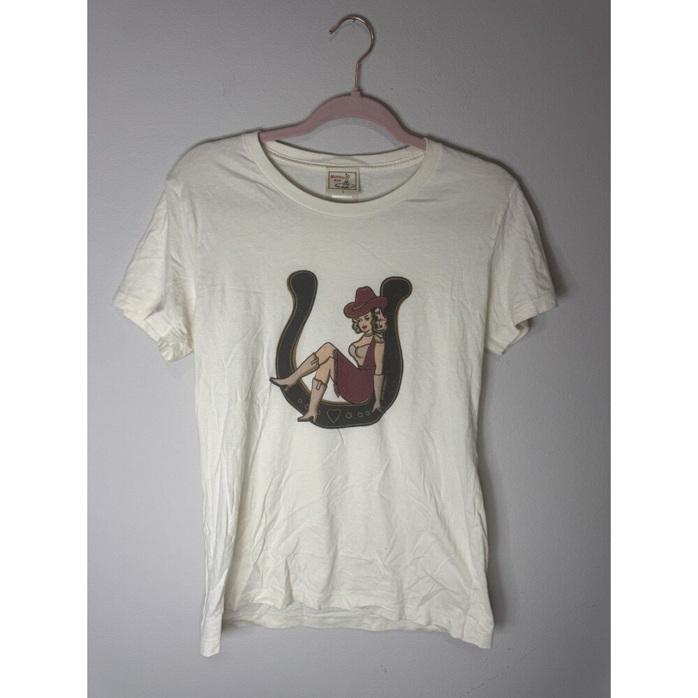 Mischief Made White Cotton Graphic Western Cowgirl Crew Neck Tee Short Sleeve L